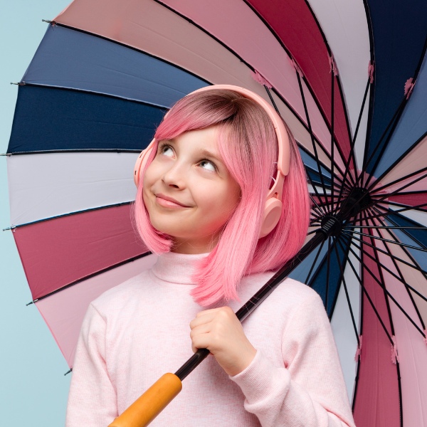 Girl in pink wig