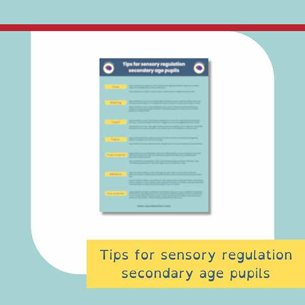 Tips for sensory regulation secondary age pupils